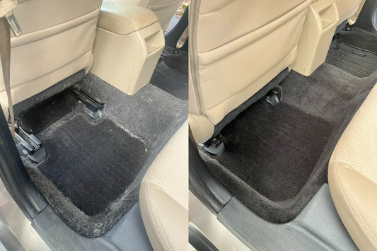 Before and after dog hair removal from Subaru Forester interior in Portland OR by Cruz Detailing